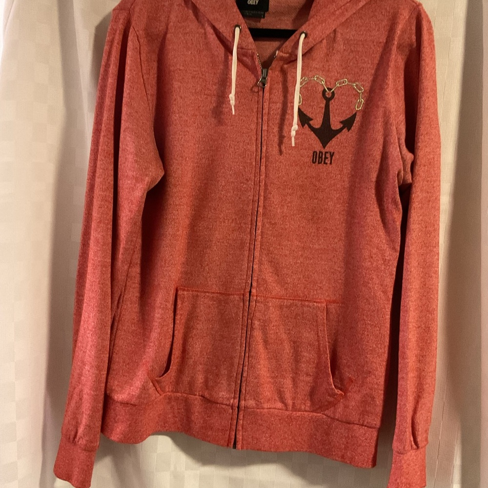 Obey Heather Red Hoodie with Anchor Design